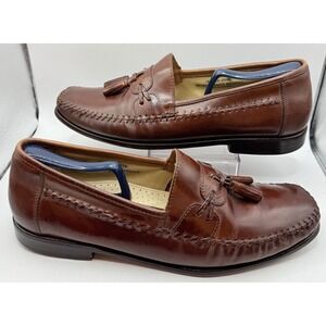 Nunn Bush Leather Loafers Mens 10 Cognac Tassel Accents Slip On Dress Shoes